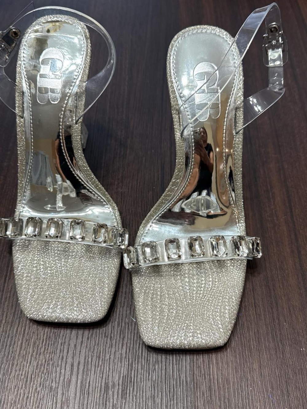 Silver Embellished Clear-Strap Women's Sandals